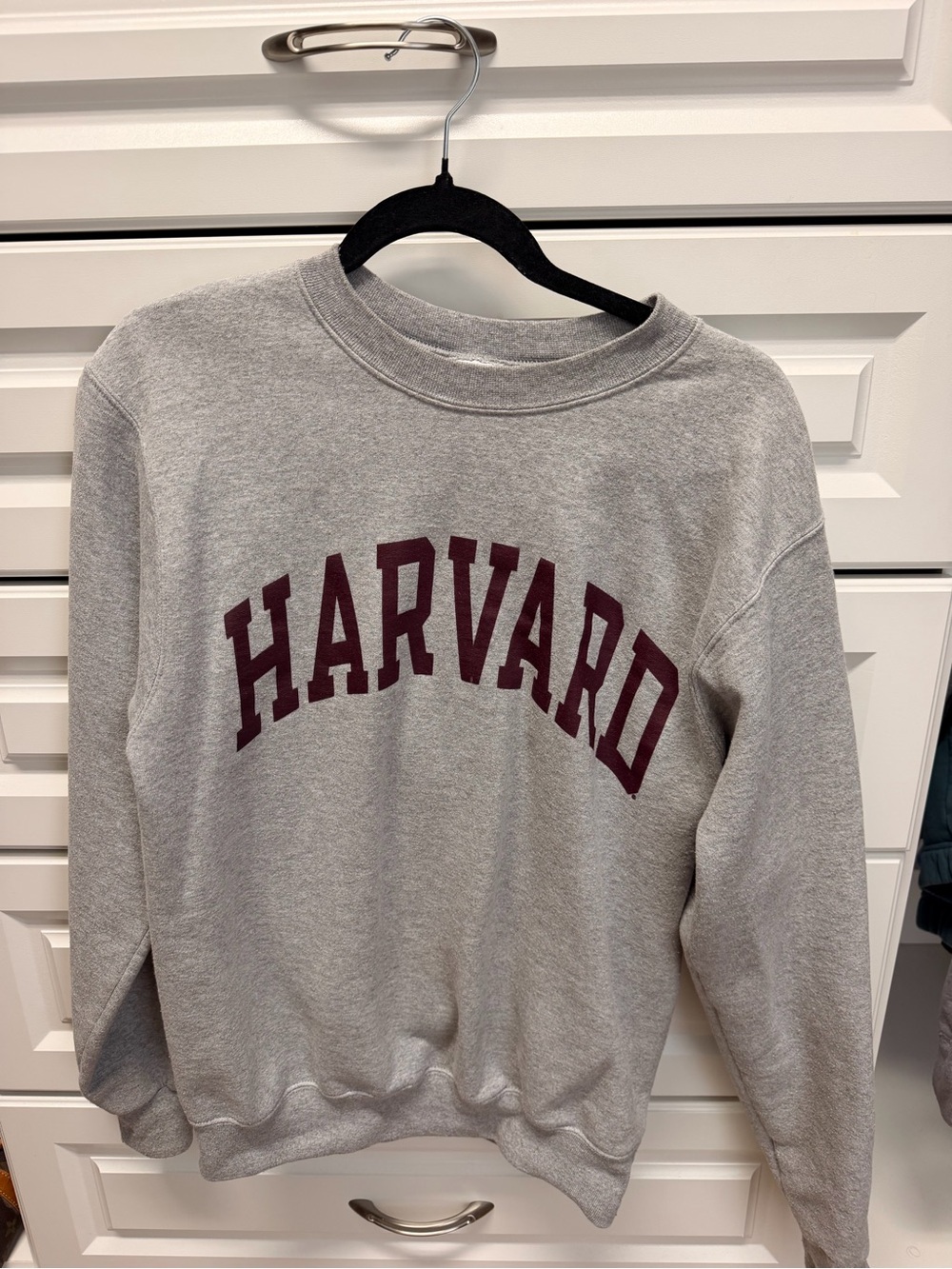 Champion Gray Crewneck Sweatshirt with Maroon Harvard Logo